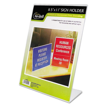 NuDell™ Clear Plastic Sign Holder, Stand-up, Slanted, 8 1-2 X 11 freeshipping - TVN Wholesale